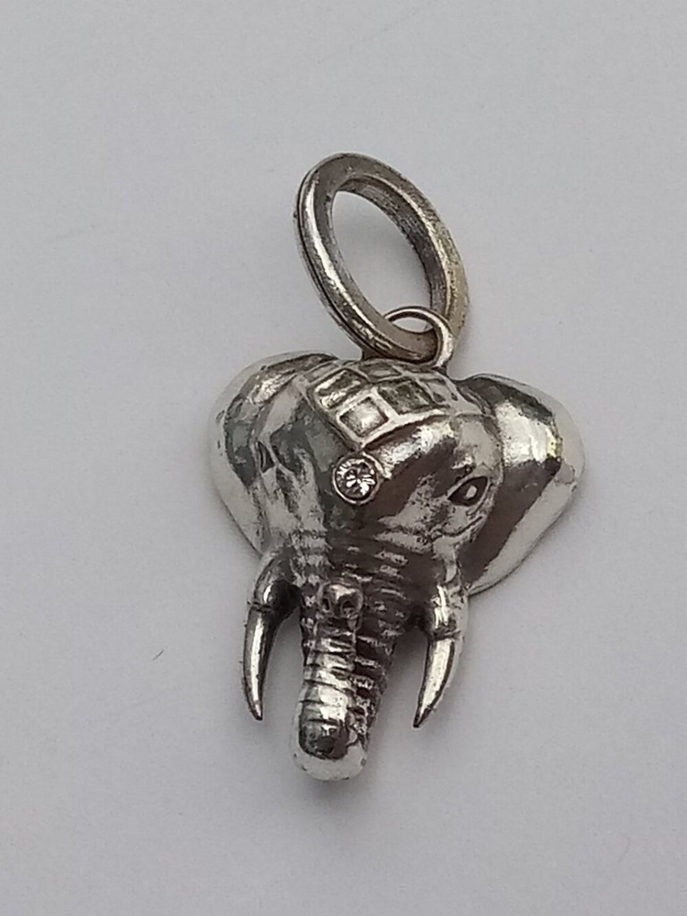 Brighton Taj Elephant Amulet/Charm-strength- silver color-tusks- trunk up